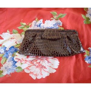 Vegan Patent Alligator Leather Clutch